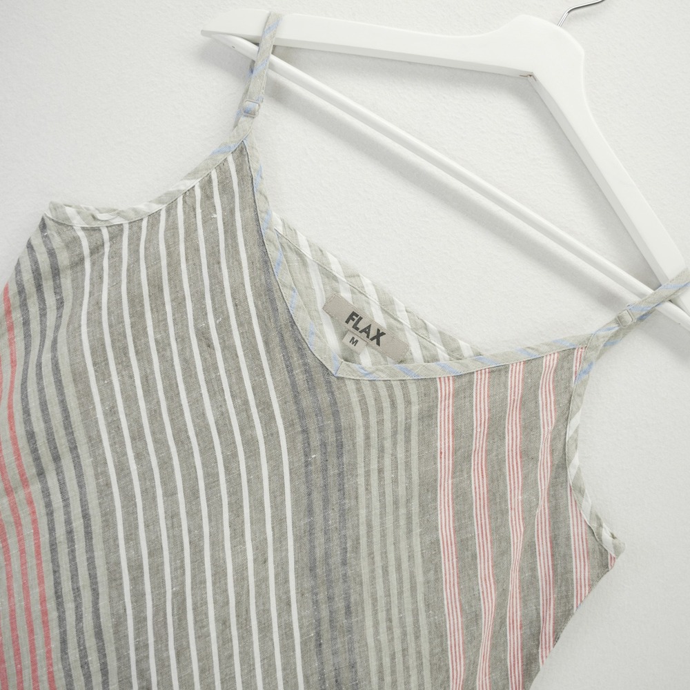 FLAX Linen Striped Tank Top Grey Pink Blue V-Neck Adjustable Straps Lithuania M